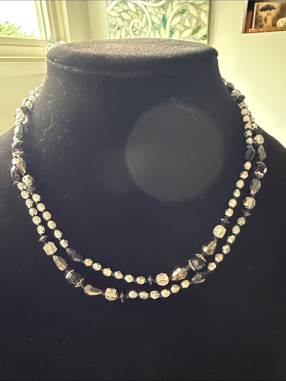 AVON Elegant Black and Silver Beaded Double-Strand Necklace NR